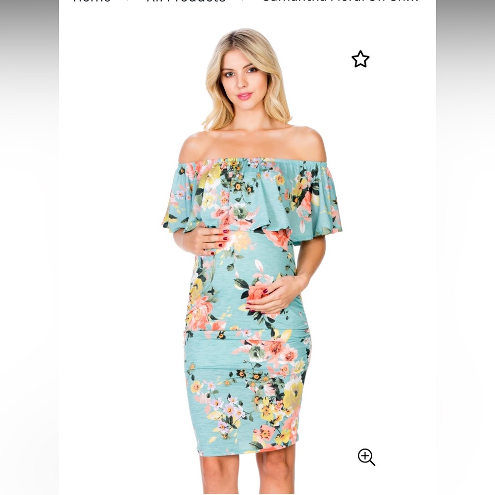 🌸 My Bump Maternity Floral Off-the-Shoulder Bodycon Dress 🌸